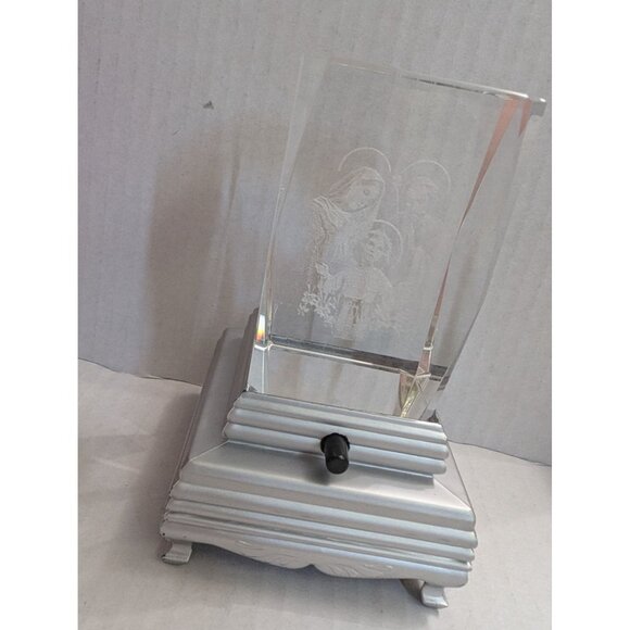 3D Etched Crystal Holy Family w/ lighted stand  y2k Jesus Mother Mary 3 in - Picture 1 of 8